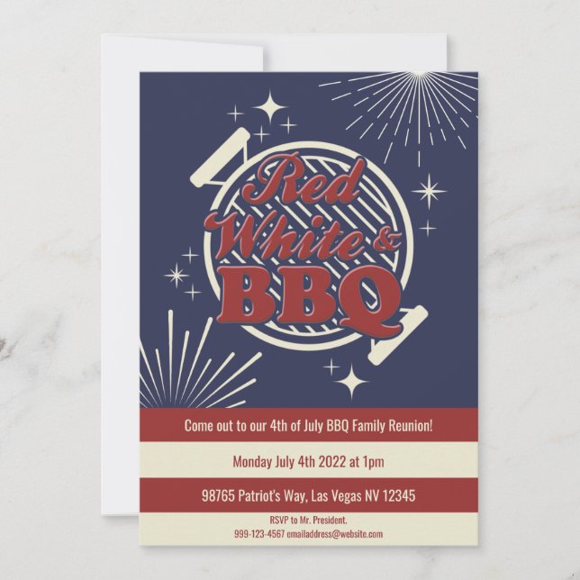 Red White & BBQ Punny 4th of July Family Reunion  Invitation (Front)