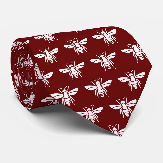 Red White Bee Pattern  Tie (Rolled)