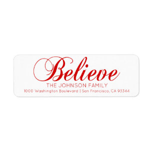 Red White Believe Merry Christmas Return Address