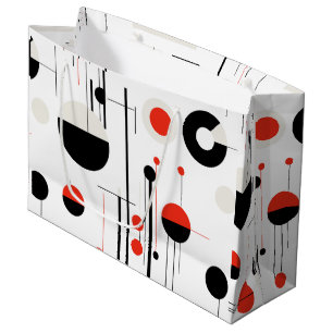 Red white black bauhaus geometric shapes on white large gift bag