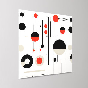 Red white black bauhaus geometric shapes on white peel and stick photo tile