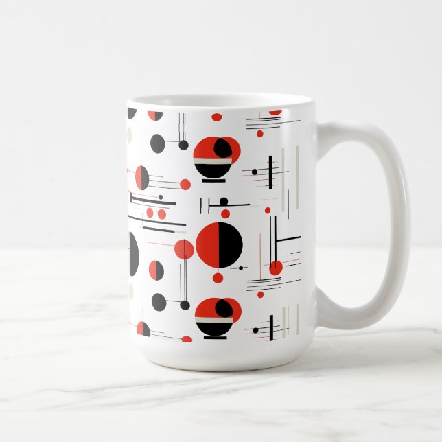 Red white black Bauhaus geometric shapes pattern Coffee Mug (Right)