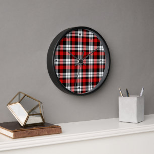Red White Black Buffalo Check Plaid Pattern Clock