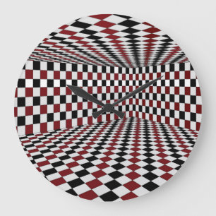 Red White Black Checkered Room High Contrast Large Clock