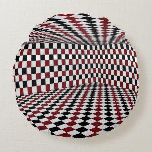 Red White Black Chequered Room High Contrast Round Cushion