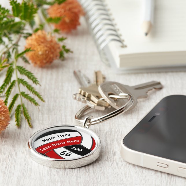 Red, White, Black Custom Volleyball Senior Gifts Key Ring (Side)