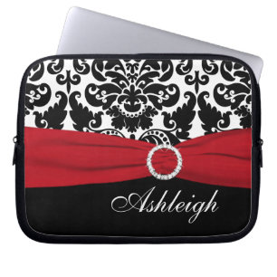 Red, White, Black Damask FAUX Ribbon Laptop Sleeve