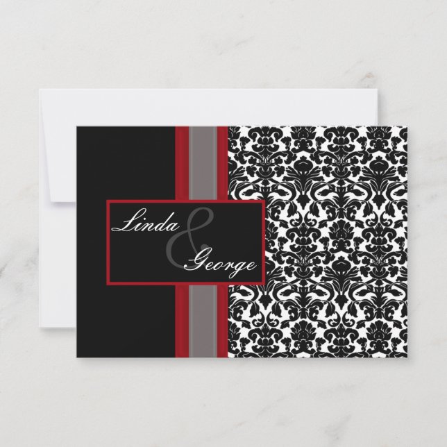 Red White Black Damask Wedding Invitations (Front)