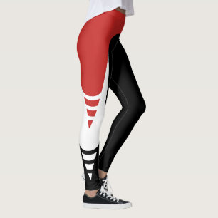 Red/White/Black Detail Pattern Leggings 4