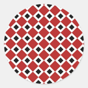 Red, White, Black Diamond Pattern Classic Round Sticker
