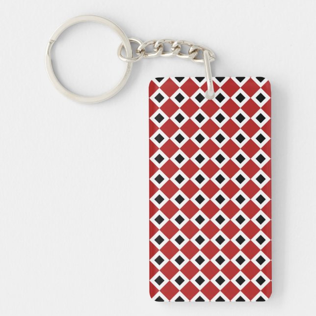 Red, White, Black Diamond Pattern Key Ring (Front)