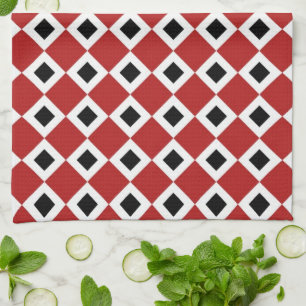 Red, White, Black Diamond Pattern Tea Towel