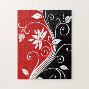 Red  White & Black Floral Jigsaw Puzzle