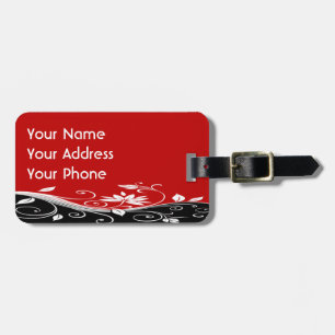 Red White & Black Floral Luggage Tag