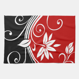 Red White & Black Floral Tea Towel