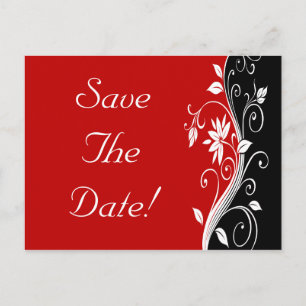 Red White & Black Floral Wedding Save The Date Announcement Postcard