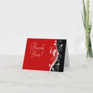 Red White & Black Floral Wedding Thank You Card