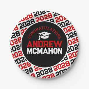 Red, White & Black Graduation Personalized Paper Plate