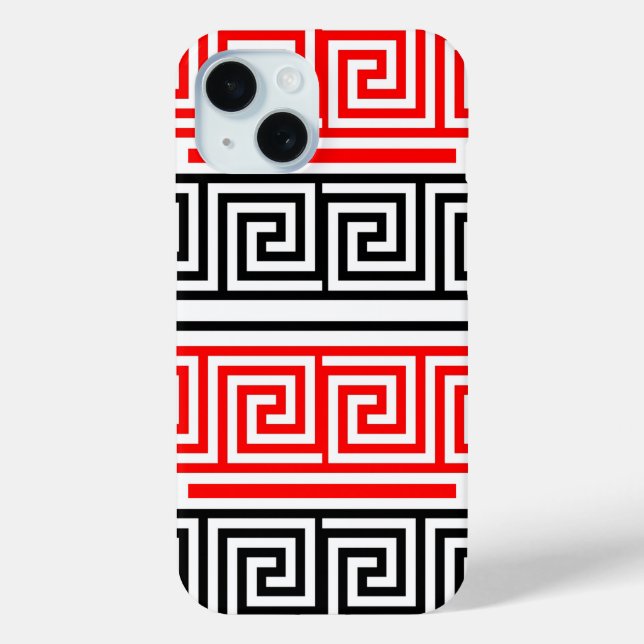Red White Black Greek Key Fret Pattern Design  Case-Mate iPhone Case (Back)