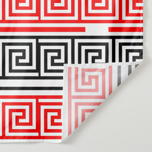 Red White Black Greek Key Fret Pattern Design  Fabric