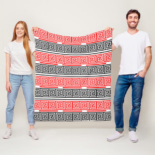 Red White Black Greek Key Fret Pattern Design  Fleece Blanket