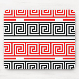 Red White Black Greek Key Fret Pattern Design Mouse Mat