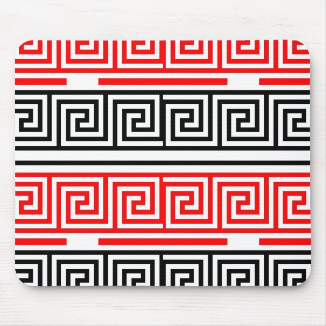 Red White Black Greek Key Fret Pattern Design  Mouse Mat (Front)