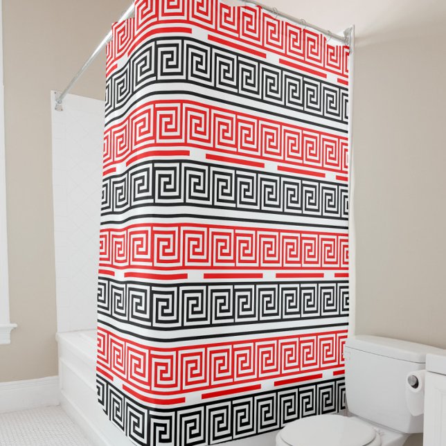 Red White Black Greek Key Fret Pattern Design  Shower Curtain (Creator Uploaded)