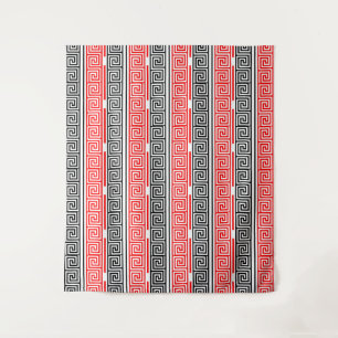 Red White Black Greek Key Fret Pattern Design Tapestry