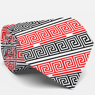 Red White Black Greek Key Fret Pattern Design  Tie
