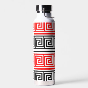 Red White Black Greek Key Fret Pattern Design Water Bottle
