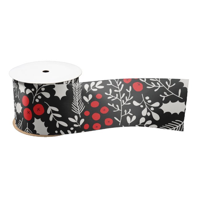 Red White Black Holly Berries Mistletoe Christmas  Satin Ribbon (Spool)