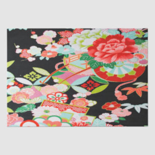 Red White Black Japanese Kimono Floral Decoupage Tissue Paper