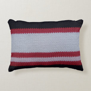 Red White Black: Knitted Woollen Fabric Pattern Decorative Cushion