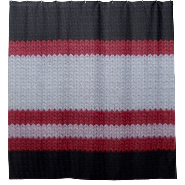 Red White Black: Knitted Woollen Fabric Pattern Shower Curtain (Front)