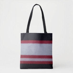 Red White Black: Knitted Woollen Fabric Pattern Tote Bag