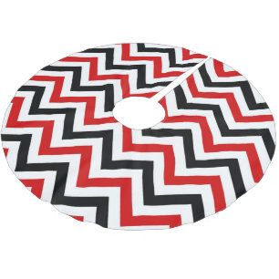 Red, White, Black Large Chevron ZigZag Pattern Brushed Polyester Tree Skirt