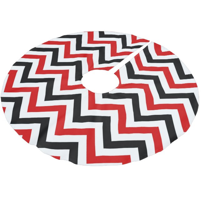 Red, White, Black Large Chevron ZigZag Pattern Brushed Polyester Tree Skirt (Angled)