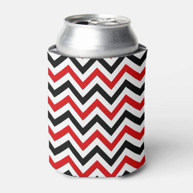 Red, White, Black Large Chevron ZigZag Pattern Can Cooler (Can Front)