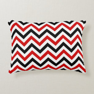 Red, White, Black Large Chevron ZigZag Pattern Decorative Cushion