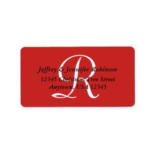 Red White Black Minimalist Monogram Return Address Label