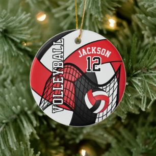 Red, White & Black Personalise Volleyball 🏐💖 Ceramic Tree Decoration
