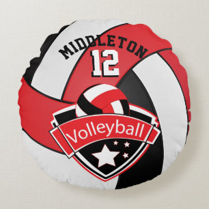 Red, White & Black Personalise Volleyball Round Cushion