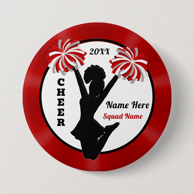 Red, White, Black Personalised, Cheerleading Pins (Front)