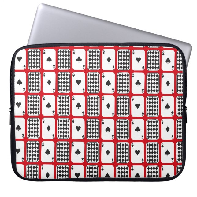 RED WHITE BLACK PLAYING CARDS LAPTOP SLEEVE (Front)