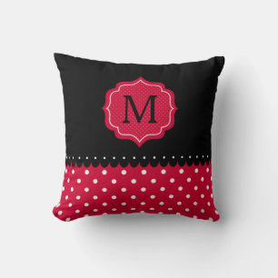 Red White Black Polka Dot Custom Monogram Design Cushion