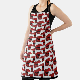 Red White Black Poppies Vibrant Repeating Pattern Apron
