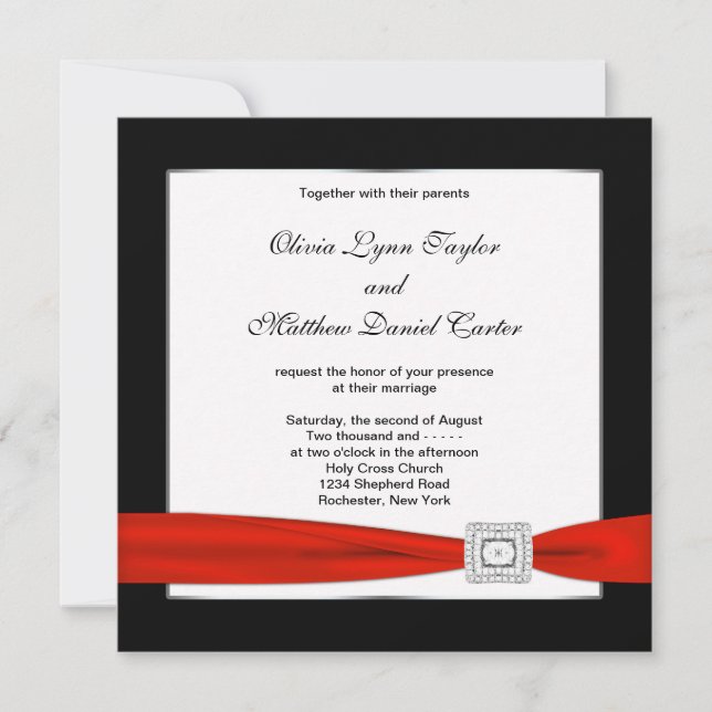 Red White Black Red Black Wedding Invitation (Front)