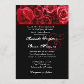 Red White Black Rose Bouquet Wedding Invitation