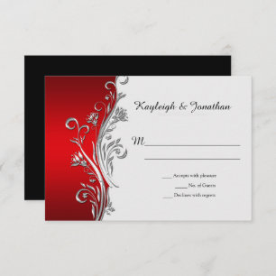 Red White Black Silver Ornate Swirls RSVP Announcement